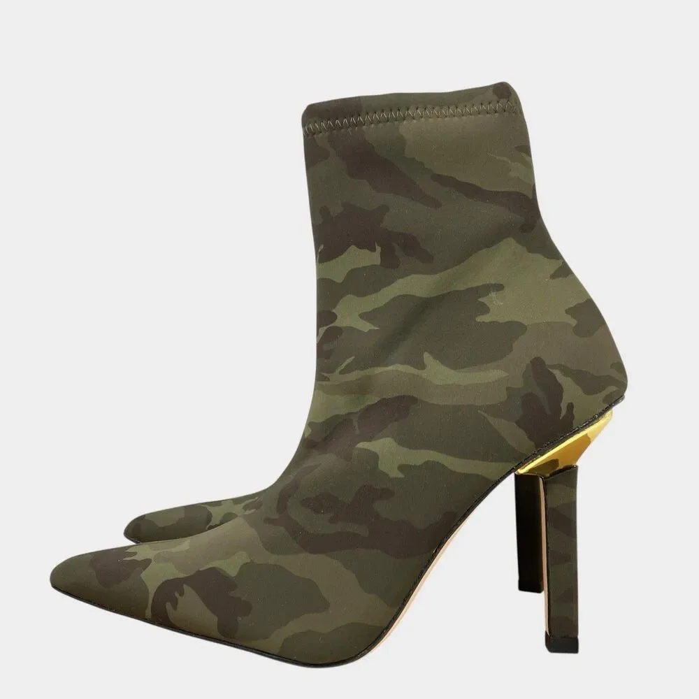 Good American Camo Ankle Boots‎ 7.5 Stretch Fit High Heel Zip